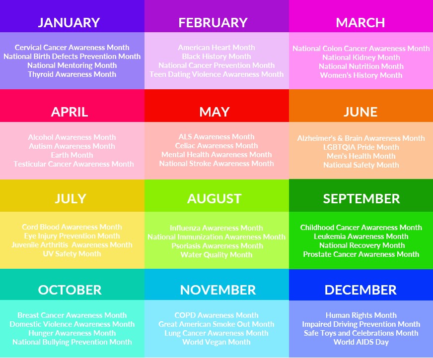 Disease Awareness Month Calendar